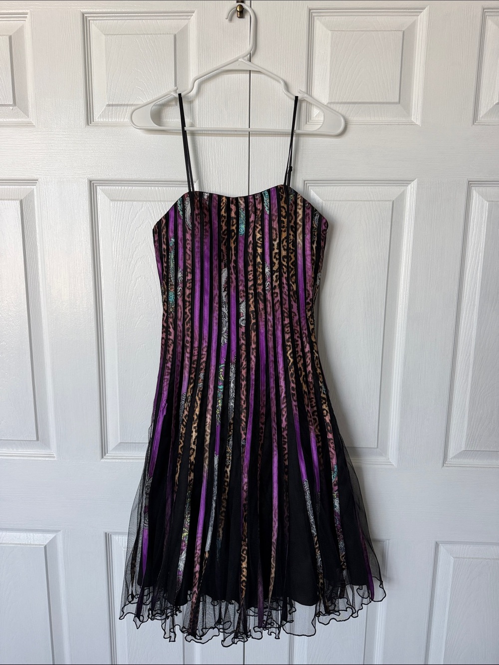 Aspeed Black and Purple Striped Mesh A-Line Dress